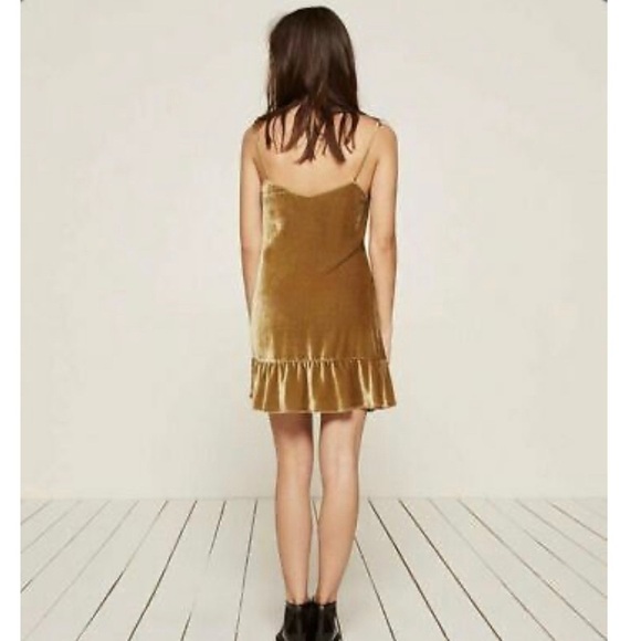 Reformation Dress Polly Dress in Gold Silk Velvet XS New NWT - Picture 9 of 10